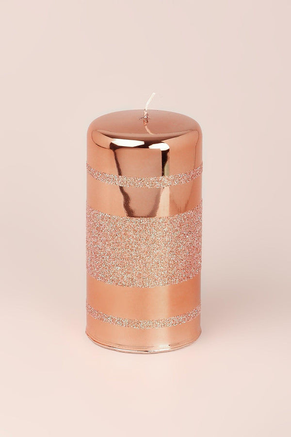 G Decor Mirror Glass Effect Clarae Limited Edition Hand-Finished Rose Gold Stripe Glitter Pillar & Ball Candles Ball
