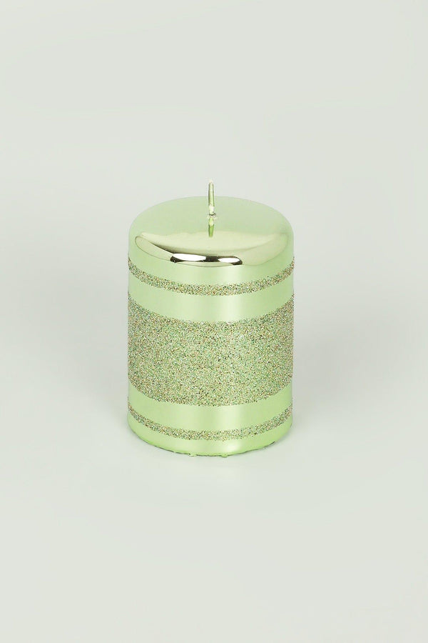 G Decor Mirror Glass Effect Clarae Limited Edition Hand-Finished Light Green Stripe Glitter Pillar & Ball Candles Ball