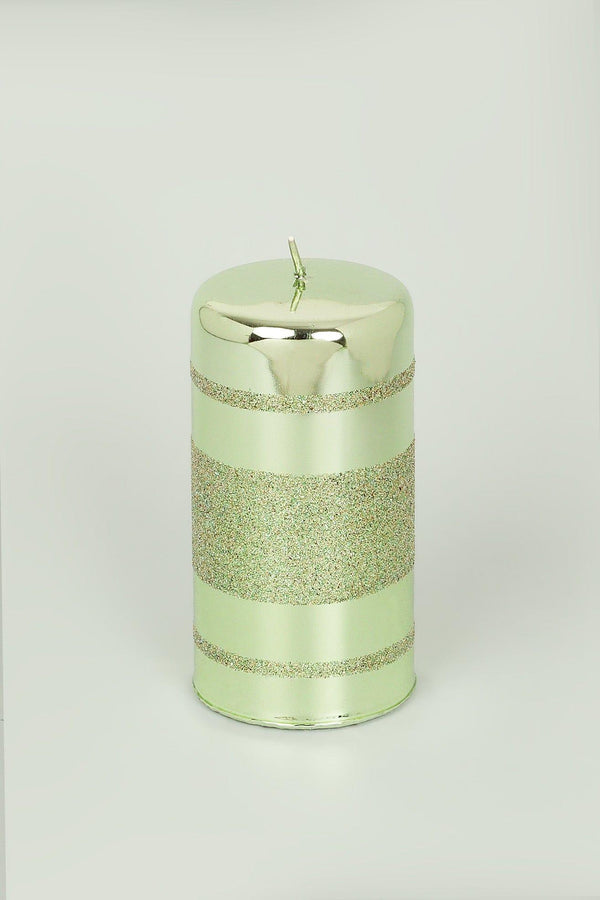 G Decor Mirror Glass Effect Clarae Limited Edition Hand-Finished Light Green Stripe Glitter Pillar & Ball Candles Ball