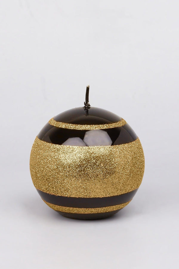 G Decor Mirror Glass Effect Clarae Limited Edition Hand-Finished Black & Gold Stripe Glitter Pillar & Ball Candles Ball