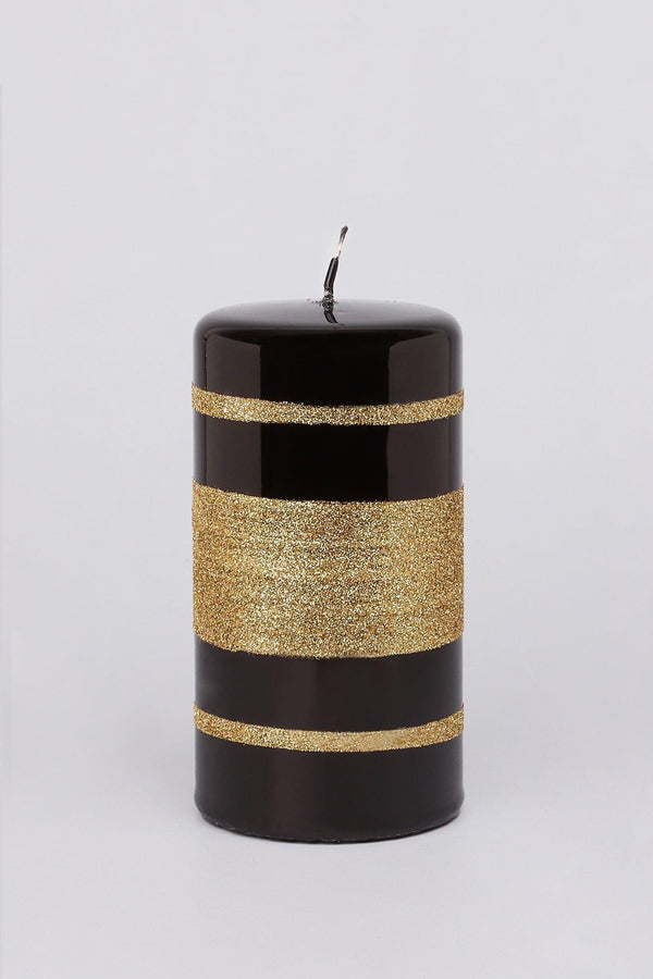 G Decor Mirror Glass Effect Clarae Limited Edition Hand-Finished Black & Gold Stripe Glitter Pillar & Ball Candles Ball