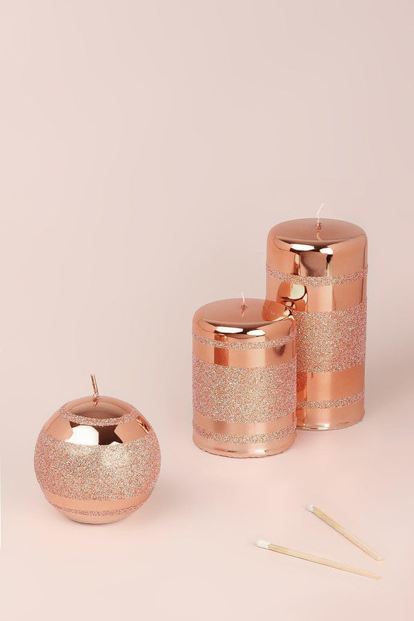 g decor Mirror Glass Effect Clarae Limited Edition Hand-Finished Rose Gold Stripe Glitter Pillar & Ball Candles Ball