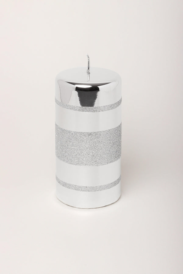 G Decor Mirror Glass Effect Clarae Limited Edition Hand-Finished Silver Stripe Glitter Pillar & Ball Candles Ball