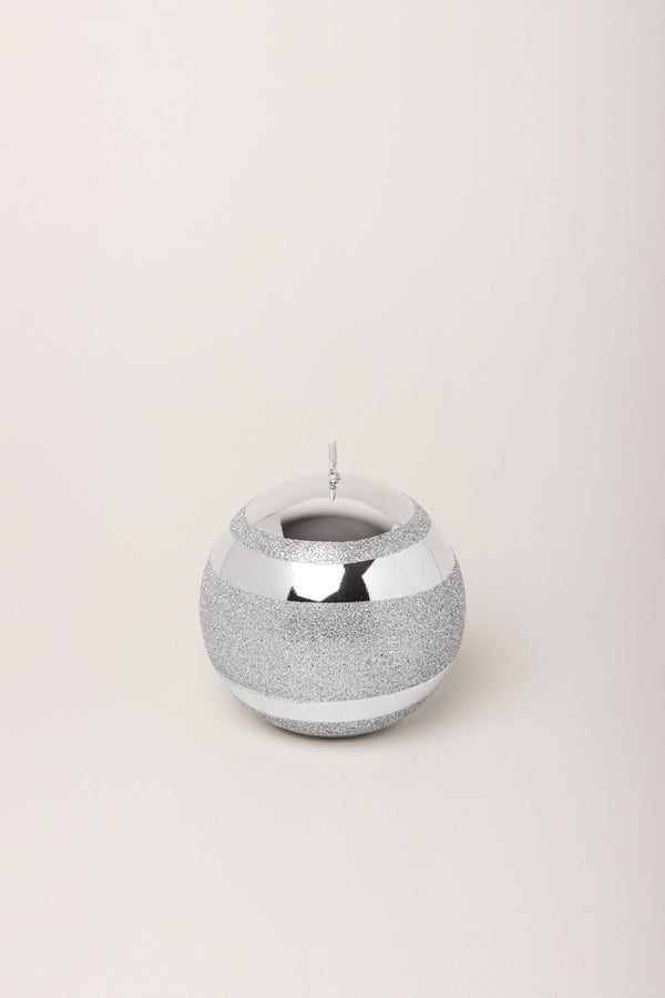 G Decor Mirror Glass Effect Clarae Limited Edition Hand-Finished Silver Stripe Glitter Pillar & Ball Candles Ball