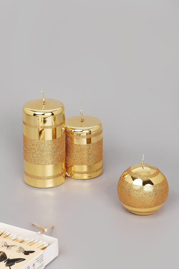 g decor Mirror Glass Effect Clarae Limited Edition Hand-Finished Gold Stripe Glitter Pillar & Ball Candles Ball