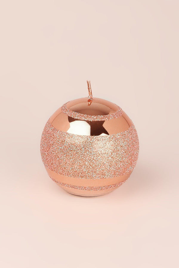 G Decor Mirror Glass Effect Clarae Limited Edition Hand-Finished Rose Gold Stripe Glitter Pillar & Ball Candles Ball