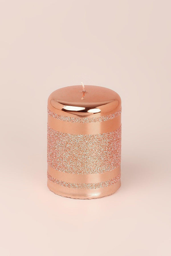 G Decor Mirror Glass Effect Clarae Limited Edition Hand-Finished Rose Gold Stripe Glitter Pillar & Ball Candles Ball