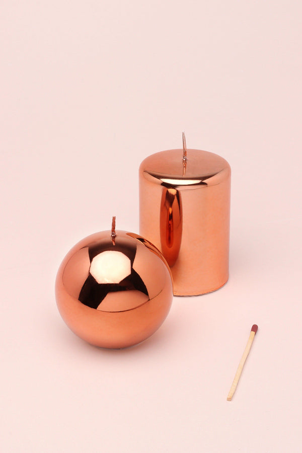 g decor Mirror Glass Effect Limited Edition Clarae Reflet Rose Gold Pillar & Ball Candle Pillar