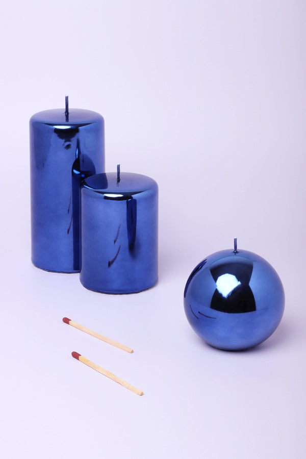 g decor Mirror Glass Effect Limited Edition Clarae Reflet Deep Sapphire Pillar & Ball Candle Ball