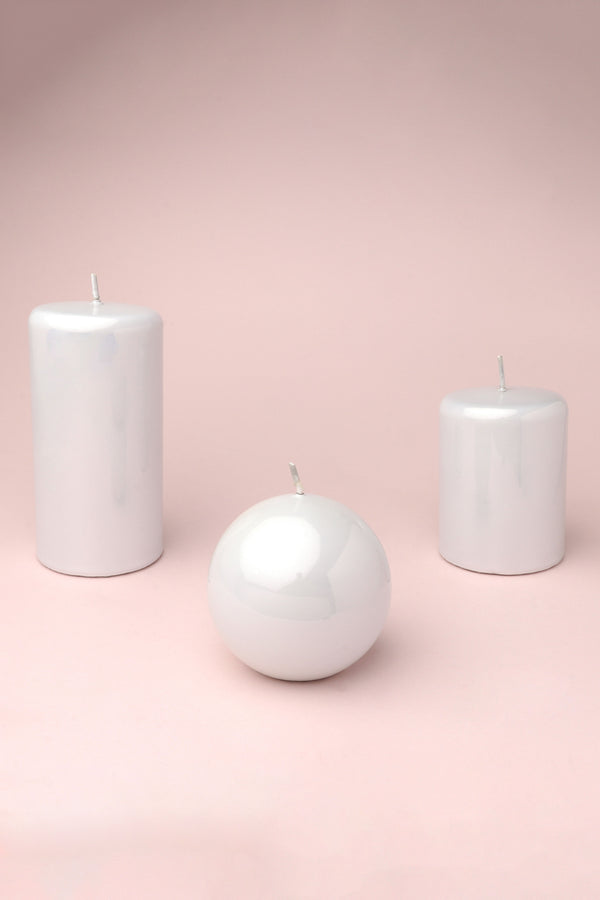 G Decor Mirror Glass Effect Limited Edition Clarae Reflet Pearl White Pillar & Ball Candle Ball
