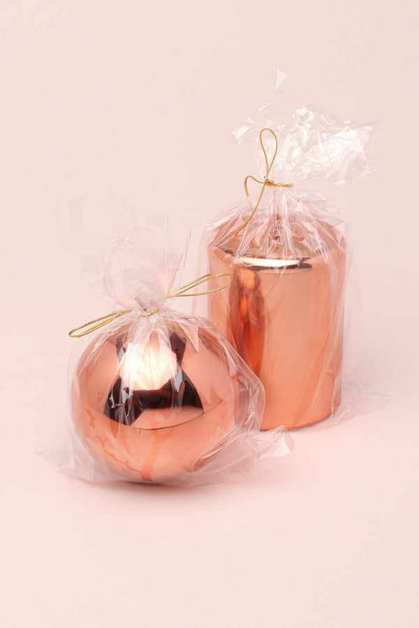 G Decor Mirror Glass Effect Limited Edition Clarae Reflet Rose Gold Pillar & Ball Candle Pillar