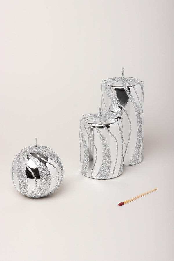 g decor Mirror Glass Effect Limited Edition Hand-Finished Silver Swirl Glitter Pillar & Ball Candles Ball