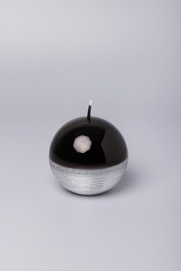 G Decor Mirror Glass Effect Limited Edition Hand-Finished Two-Tone Black Onyx & Silver Pillar & Ball Candles Ball