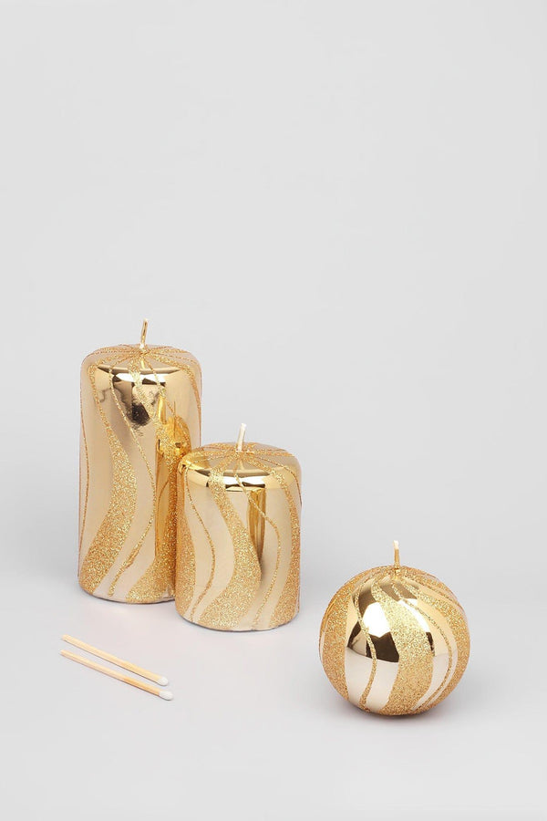 g decor Mirror Glass Effect Limited Edition Hand-Finished Gold Spiral Glitter Pillar & Ball Candles Ball