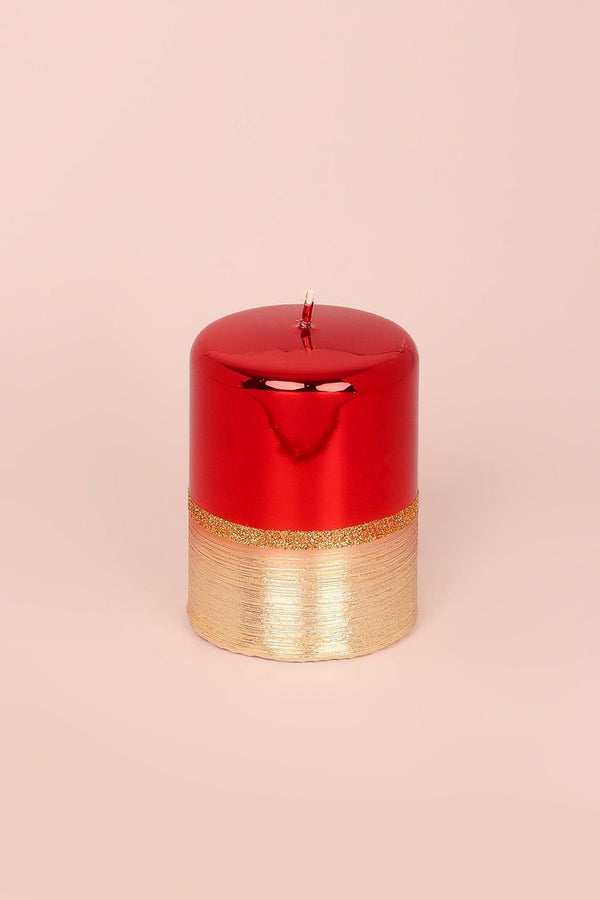 G Decor Mirror Glass Effect Limited Edition Hand-Finished Two-Tone Red Ruby & Gold Pillar & Ball Candles Ball