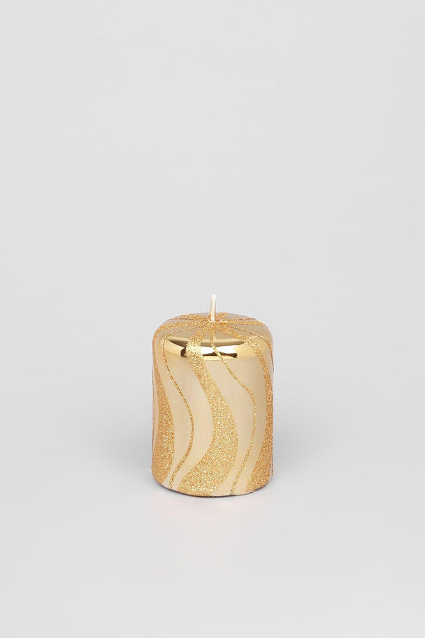 G Decor Mirror Glass Effect Limited Edition Hand-Finished Gold Spiral Glitter Pillar & Ball Candles Ball