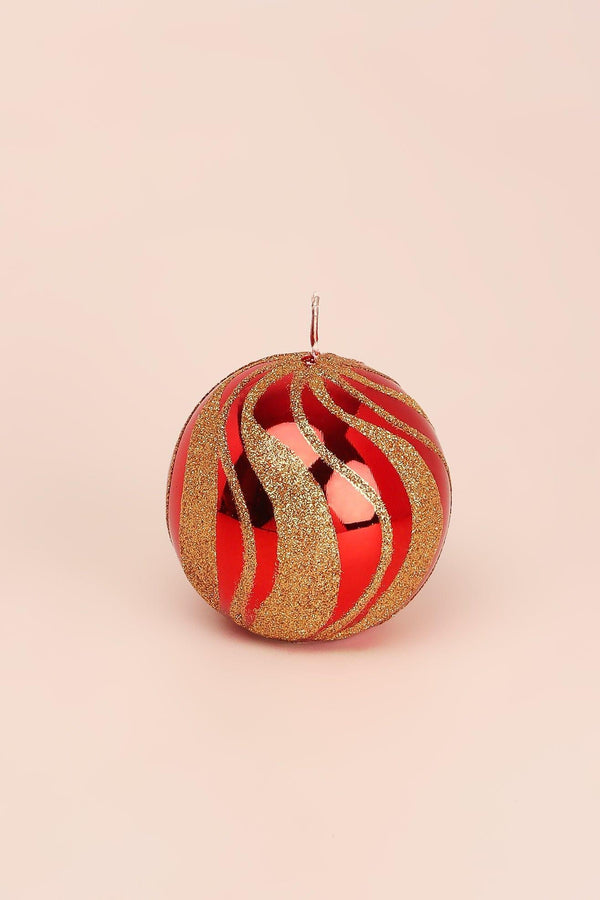 G Decor Mirror Glass Effect Limited Edition Hand-Finished Red & Gold Swirl Glitter Pillar & Ball Candles Ball