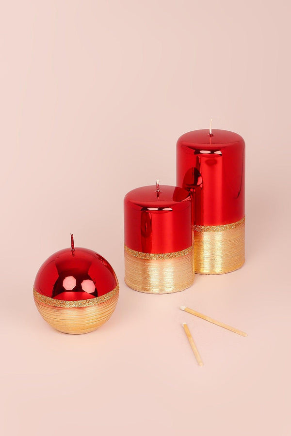 g decor Mirror Glass Effect Limited Edition Hand-Finished Two-Tone Red Ruby & Gold Pillar & Ball Candles Ball