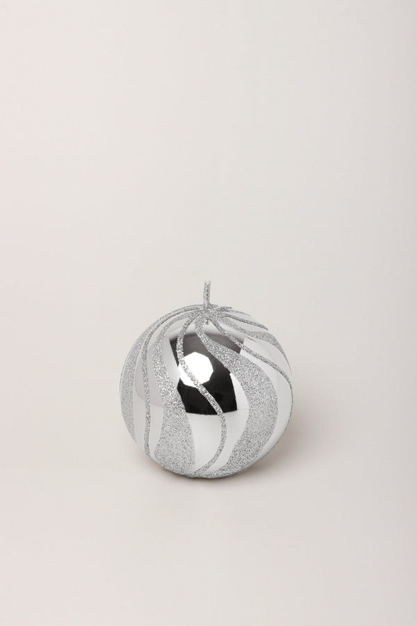 G Decor Mirror Glass Effect Limited Edition Hand-Finished Silver Swirl Glitter Pillar & Ball Candles Ball