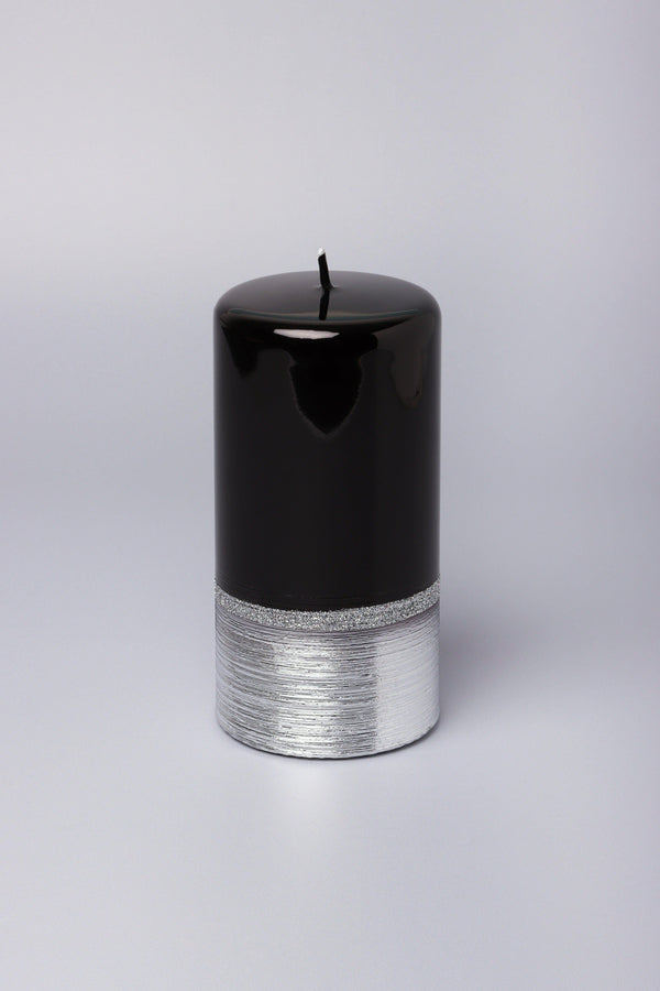 G Decor Mirror Glass Effect Limited Edition Hand-Finished Two-Tone Black Onyx & Silver Pillar & Ball Candles Ball