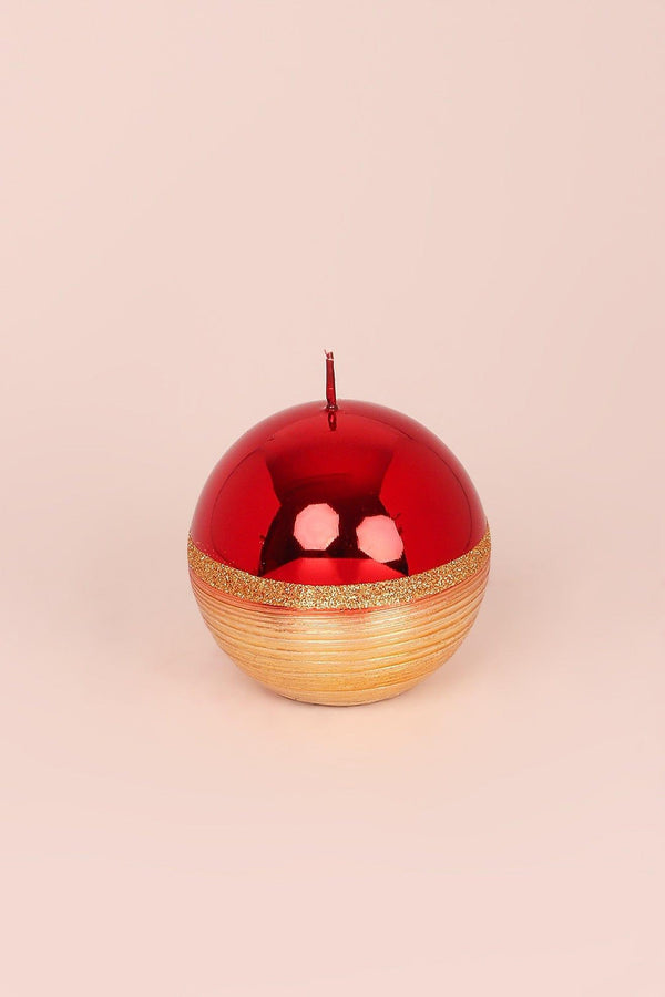 G Decor Mirror Glass Effect Limited Edition Hand-Finished Two-Tone Red Ruby & Gold Pillar & Ball Candles Ball