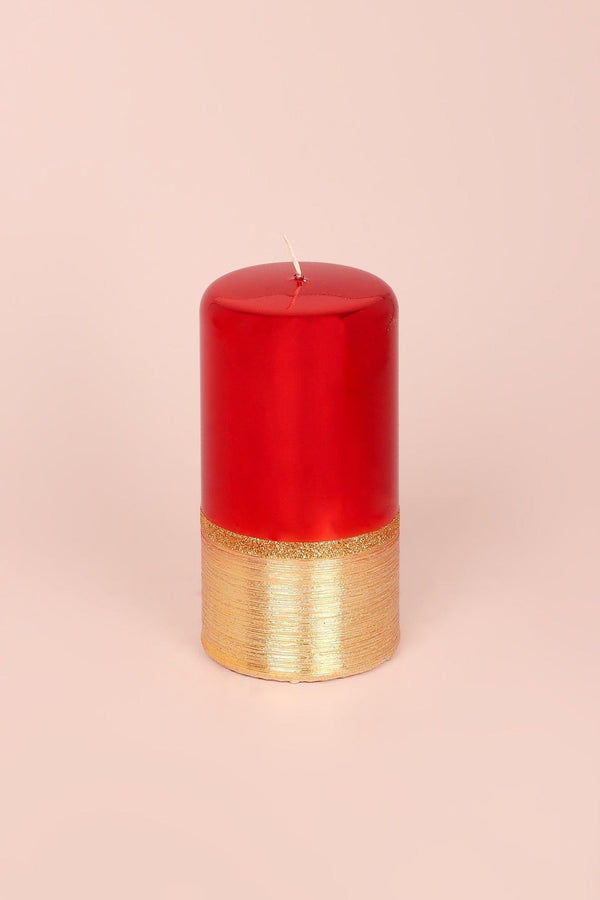 G Decor Mirror Glass Effect Limited Edition Hand-Finished Two-Tone Red Ruby & Gold Pillar & Ball Candles Ball