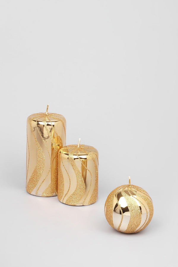 G Decor Mirror Glass Effect Limited Edition Hand-Finished Gold Spiral Glitter Pillar & Ball Candles Ball