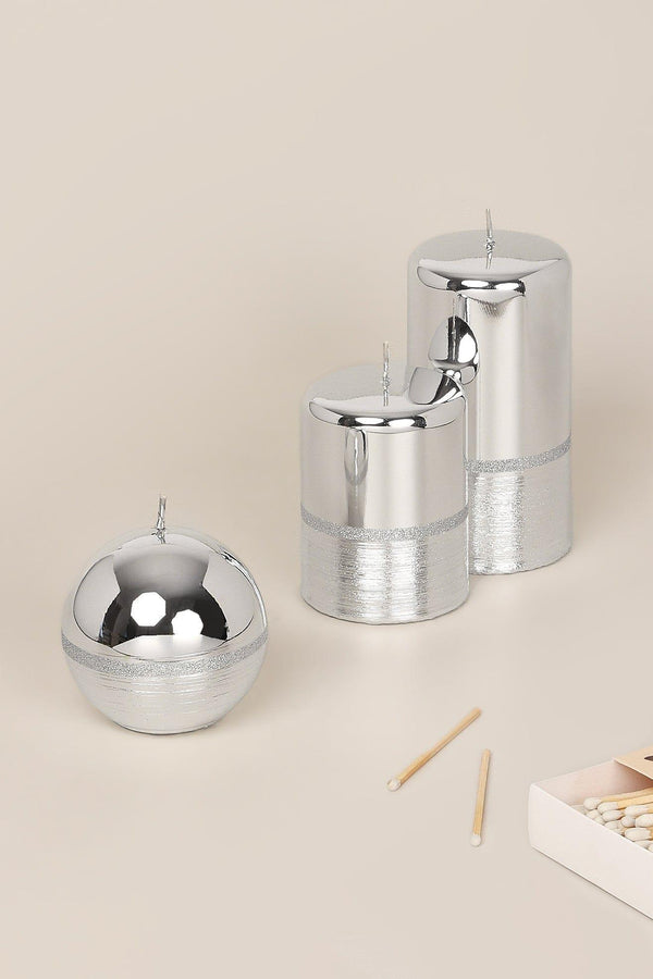 g decor Mirror Glass Effect Limited Edition Hand-Finished Two-Tone Silver Glow Pillar & Ball Candles Ball