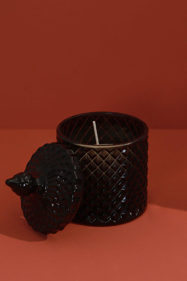 G Decor Misumi Scented Sandalwood Perfect For Meditation Black Diamond Glass Jar Candle