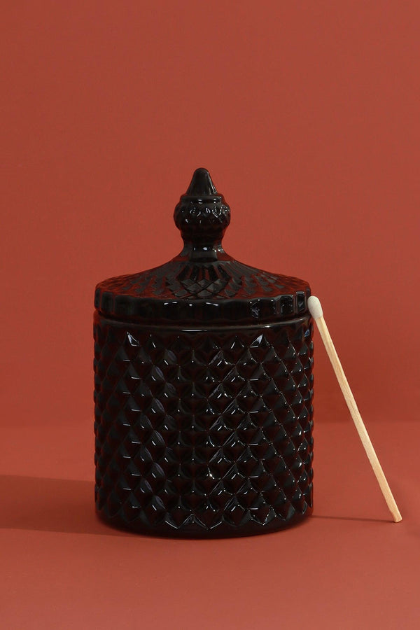 G Decor Misumi Scented Sandalwood Perfect For Meditation Black Diamond Glass Jar Candle
