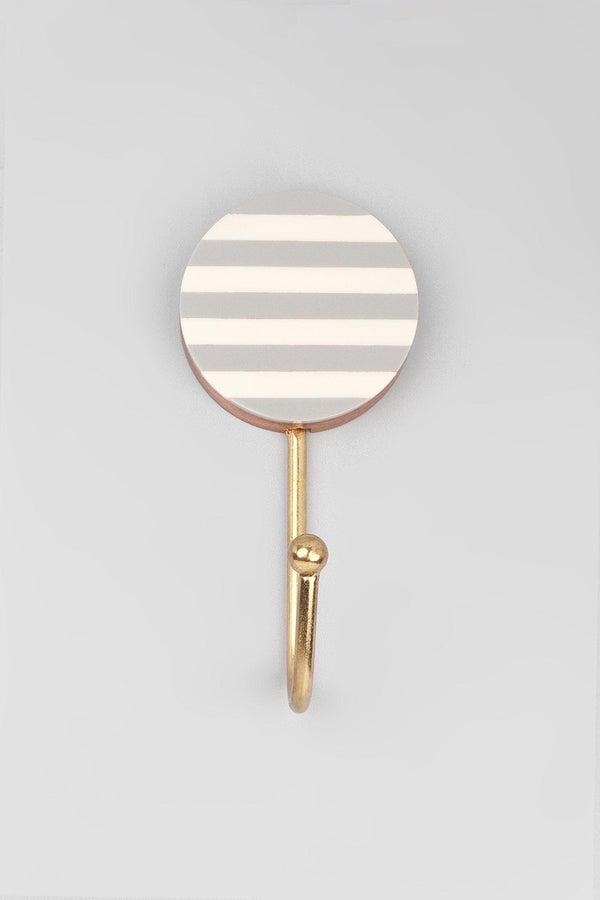 G Decor Modern Zebra Stripe Wall Hook White Grey & Brass Round Coat Hanger Grey