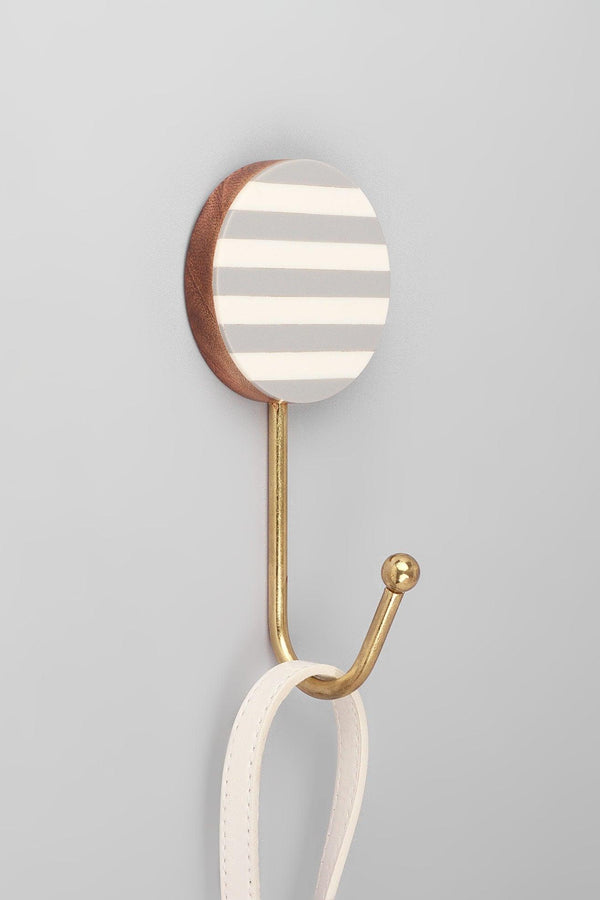 g decor Modern Zebra Stripe Wall Hook White Grey & Brass Round Coat Hanger Grey