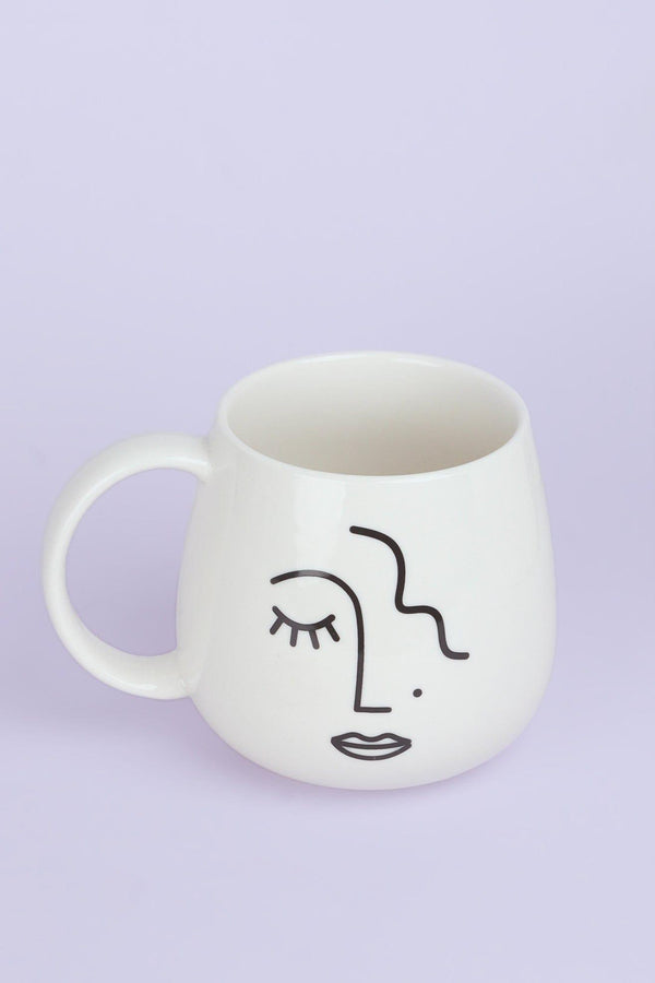 G Decor Monochrome Muse Large Mug Minimalist Abstract Face Ceramic Cup White