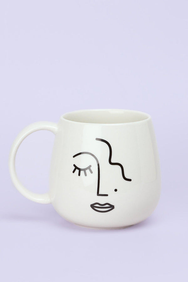 G Decor Monochrome Muse Large Mug Minimalist Abstract Face Ceramic Cup White