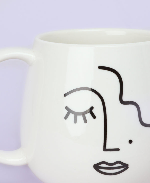 G Decor Monochrome Muse Large Mug Minimalist Abstract Face Ceramic Cup White