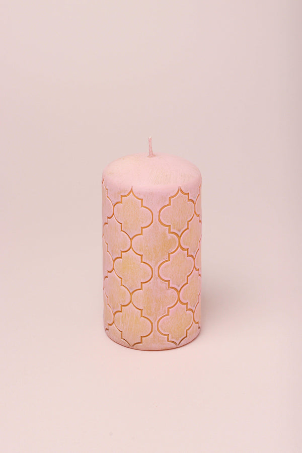 G Decor Moroccan Kanz Pressed Brass Pastel Lattice Pillar Candle – Blush Pink Or Mint Green Green