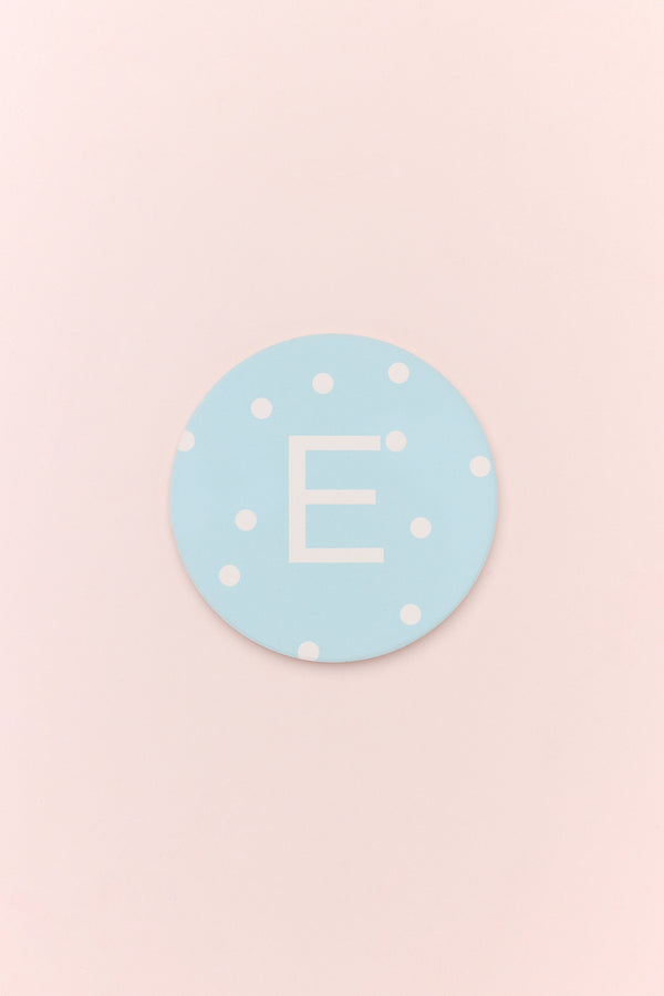 G Decor Neutral Pastel Polka Dot Monogram Coaster Personalised Alphabet Initial Letter Ceramic With Cork Base Grey