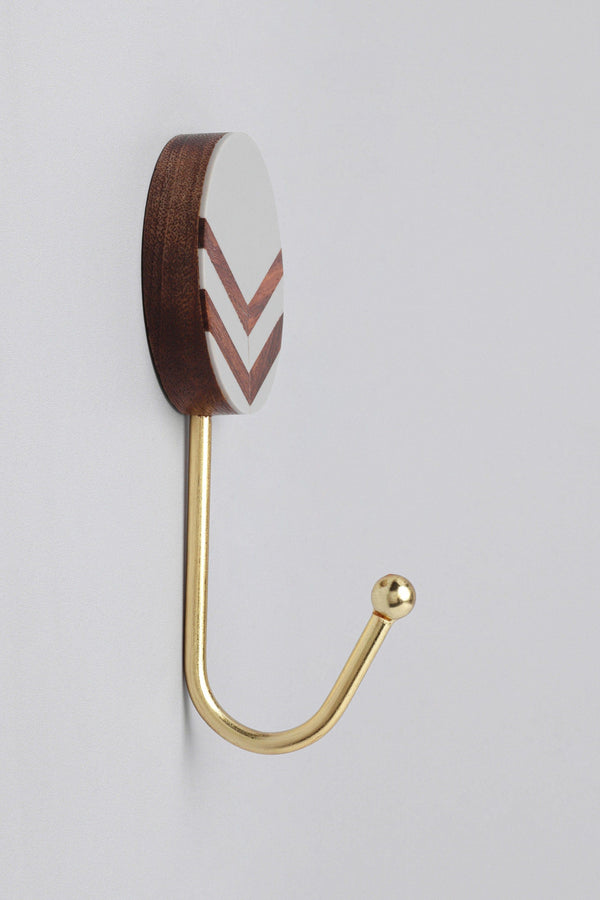 G Decor Nordic Trail Wall Hooks Large Wood Resin & Brass Arrow Design Coat Hangers White