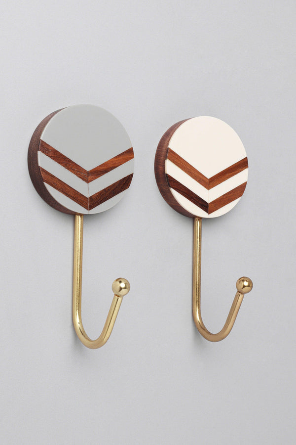 g decor Nordic Trail Wall Hooks Large Wood Resin & Brass Arrow Design Coat Hangers White