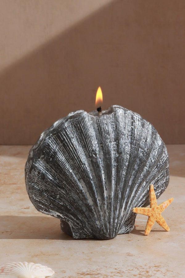G Decor Ocean Tides Artisan Scented Candle Handcrafted Grey Coastal Shell Design With Fresh Ocean Fragrance