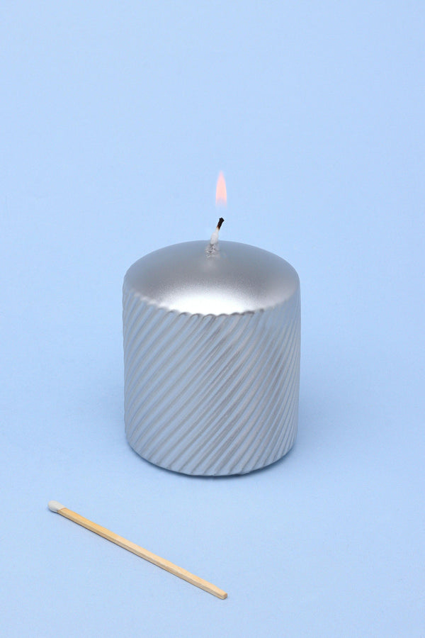 G Decor Opulent Silver Swirl Pillar Candle Decorative Statement Of Modern Simplicity & Minimalist Style Silver