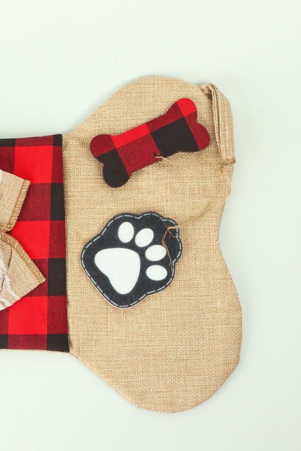 G Decor Pawfect Surprise Treat Stocking Eco-Friendly Natural Cream Jute & Red Check Playful Bone Gift Bag For Dogs