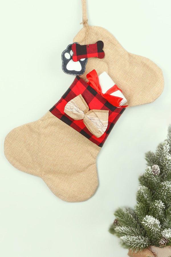 g decor Pawfect Surprise Treat Stocking Eco-Friendly Natural Cream Jute & Red Check Playful Bone Gift Bag for Dogs