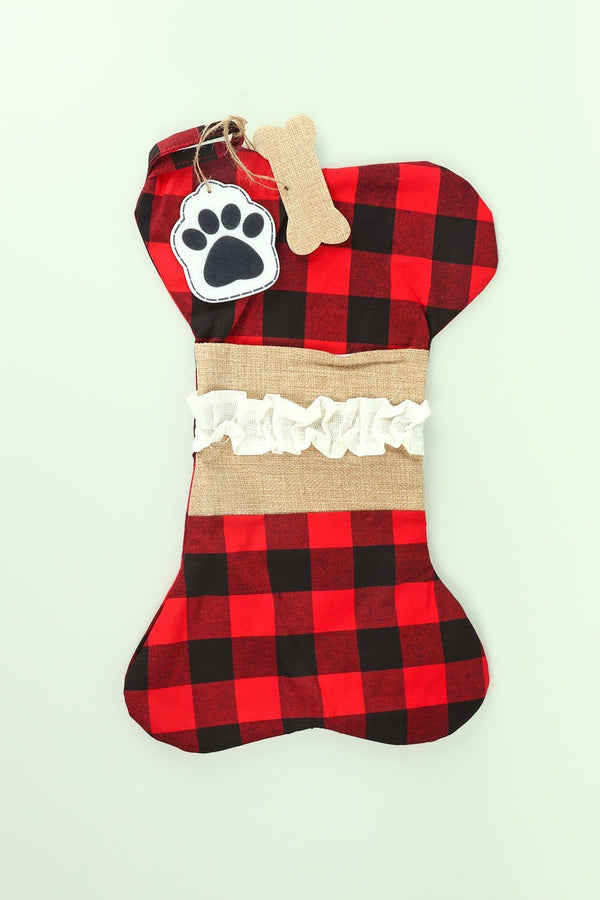 G Decor Pawfect Surprise Treat Stocking Eco-Friendly Red Check Cotton Bone Gift Bag For Dogs Red