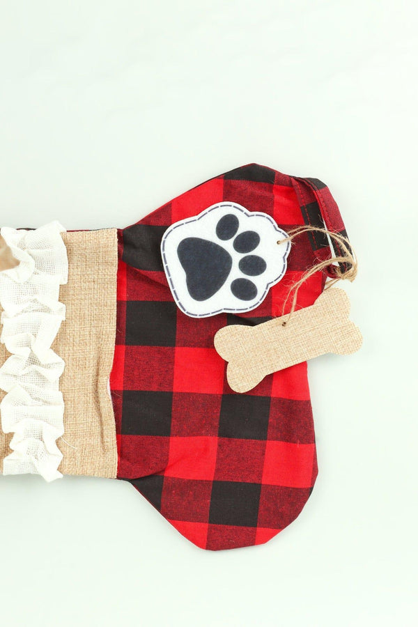 G Decor Pawfect Surprise Treat Stocking Eco-Friendly Red Check Cotton Bone Gift Bag For Dogs Red