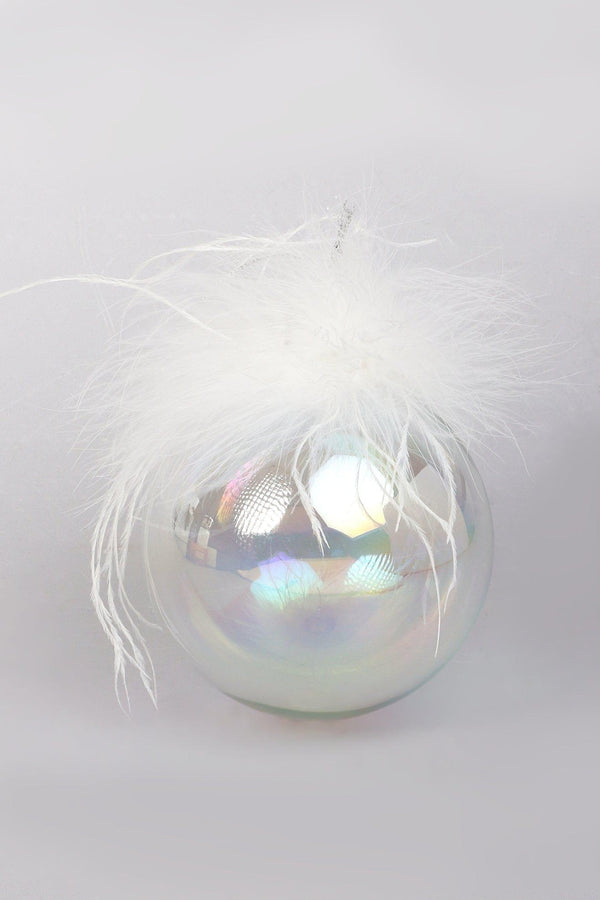 G Decor Pearlescent Glass Christmas Tree Ornaments With White Feather Detail Elegant Hanging Baubles Ball