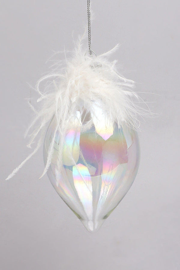 G Decor Pearlescent Glass Christmas Tree Ornaments With White Feather Detail Elegant Hanging Baubles Ball