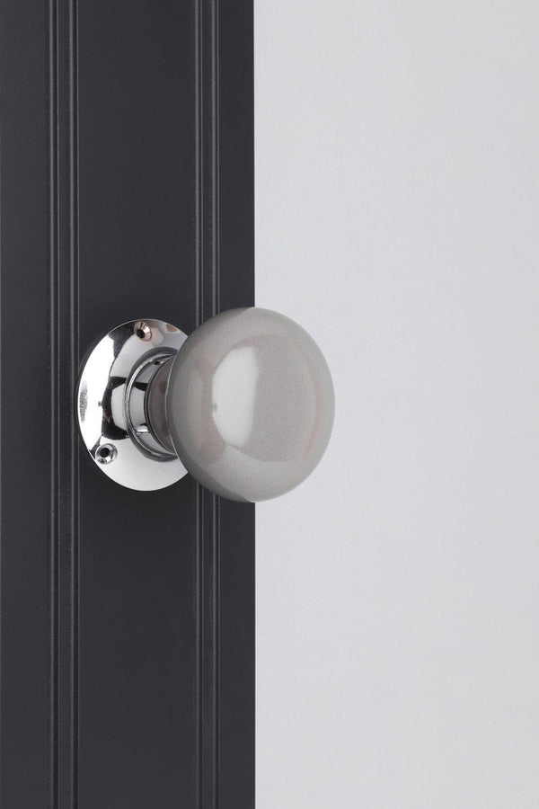 G Decor Perfect Edit Dark Grey Handcrafted Ceramic Mortice Door Handles – Internal Turning Knobs For Bedroom Entry & Interior Doors With Chrome Base Grey