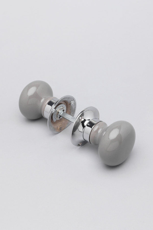 G Decor Perfect Edit Dark Grey Handcrafted Ceramic Mortice Door Handles – Internal Turning Knobs For Bedroom Entry & Interior Doors With Chrome Base Grey