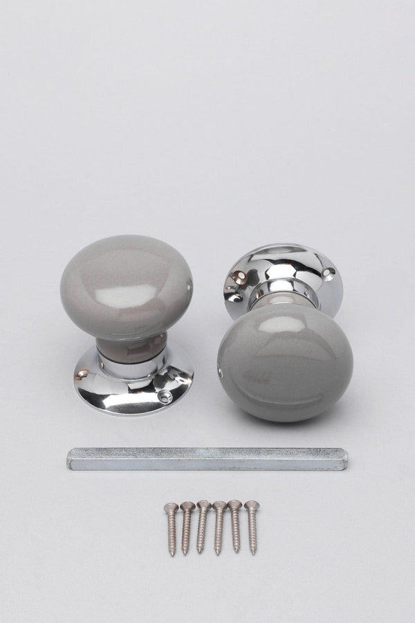 G Decor Perfect Edit Dark Grey Handcrafted Ceramic Mortice Door Handles – Internal Turning Knobs For Bedroom Entry & Interior Doors With Chrome Base Grey